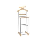 IDIMEX Valet de chambre MEDINA chevalet de nuit double portant pour vêtements, en MDF couleur hêtre et métal laqué argenté