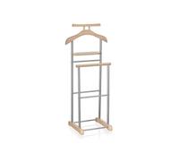 Valet de chambre MEDINA chevalet de nuit double portant pour vêtements, en MDF décor chêne sonoma et métal laqué argenté