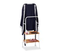 Relaxdays 10027499 Valet de chambre, serviteur, portant, roulettes, 2 surfaces, serviettes, métal bambou, 129x42x32 cm, blanc, acier, plastique, 1