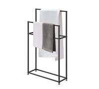 Valet de piscine et spa, porte-serviettes autoportant, à 2 niveaux en métal noir, porte-serviettes de salle de bain pour piscine, hôtel, bureau et ménage, noir, 75 x 20 x 110 cm