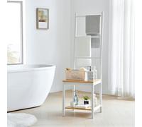 Valet Juuka 133x40x42 cm Porte-manteau avec chaise Porte-serviettes Chaise à vêtements Grande indépendante pour chambre à coucher Vestiaire en bambou blanc