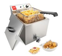 Valgus Friteuse électrique professionnelle en acier inoxydable 3000W 16L grand friteuse avec vidange, panier et couvercle pour les restaurants à usage commercial