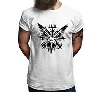 Valhalla Warriors® Raven Compass Vikings T-shirt Viking | Homme | Odin Midgard Vegvisir Berserker Vikings | S à 5XL, Blanc., XXXXXL