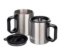 Valiant Lot de 2 tasses isothermes de camping en acier inox, Argenté | tasse isotherme, mug de camping, acier inoxydable, double paroi, randonnée, bivouac, lot de 2, argenté