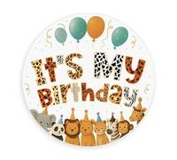 Valicaer Lot de 2 badges ronds « It's My Birthday » de 5,8 cm - Thème animaux de la jungle - Décorations de fête pour garçons, filles, hommes et femmes