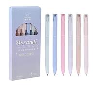 Valicaer Lot de 6 Morandi Colour Rétractables Stylos-Bille 0,5 mm Pointe fine, Lot de 5 Stylos à Encre Gel à Séchage Rapide Stylos à Bille Esthétiques Parfait pour l'Ecole et au Bureau (A)