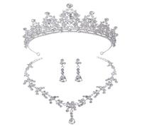 VALICLUD 1 Ensemble boucles d'oreilles collier couronne wedding decorations de mariée faire la fête tiare mariage bride fiesta charm collier de cristal collier strass Alliage de zinc Silver