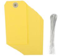 VALICLUD 100 Pièces Étiquettes à Bagage Jaune en Papier avec Fil de Fer Renforcé pour Valise de Voyage, Visibilité Claire et Compatibilité Étendue pour Usage en Voyage et Commerce