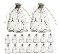 VALICLUD 100pcs Paquet à Cordon en Organza Étoiles et Lune Dorées Pochettes à Bijoux Chic pour Emballage Présents et Rangement Lors D'anniversaires ou Noël