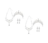 VALICLUD 2 Ensembles Boucles d'oreilles de collier de couronne Diadèmes Mariage décorations casque mariées accessoire fete Parure de mariée couronne de la mariée bandeau de mariée alliage