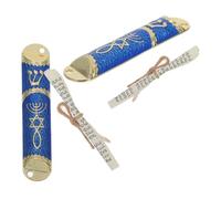 VALICLUD 2 Ensembles Mezuzah avec Parchemin pour Porte de Foi Juive et Bénédiction de Doré et Bleu Décoration pour Maison et Bureau