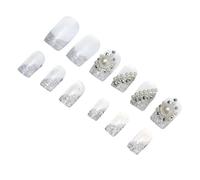 VALICLUD 2 Lots de 48 Faux Ongles Autocollants Blancs Nacrés Perles Patchs Détachables pour Nail Art Adhésifs Décoratifs pour Manucure Élégante Usage Solide et Facile à Poser
