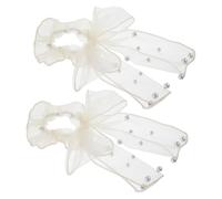 VALICLUD 2 Pièces Bandeau En Maille Avec Nœud Élastiques à Cheveux Fille Accessoire Rubans De Cheveux Avec Nœud Extensible Noyal Liens De Poils Caoutchouc Engrener Beige