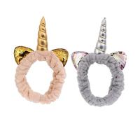 VALICLUD 2 pièces Bandeau Licorne Créatif Accessoire de Tête Élastique avec Oreilles Argentées et Dorées pour Maquillage et Déguisement Design Unique et pour Filles