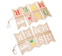 VALICLUD 2 Pièces Banderole Toile de Jute été Fanions Hello Summer et Forme Queue Hirondelle Décoration Suspendue pour Fête Estivale Extérieur