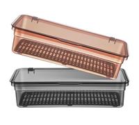 VALICLUD 2 pièces Boîte de Rangement pour Ustensiles avec Couvercle Bac à Couverts Plastique Transparent Organisateur de Cuisine avec Vidange pour Couverts Lot de Marron Thé Gris
