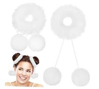 VALICLUD 2 Pièces Boule De Départ Groupe Élastiques à Cheveux Boule Pour Petites Filles Pompons De Cheveux Duveteux Long Flous Moelleux Pour Les Filles Blanche Peluche