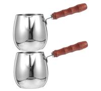 VALICLUD 2 pièces Cafetière Turque Inox avec Manche Bois Chauffe-lait Résistant Pot Polyvalent pour Café Chocolat et Camping