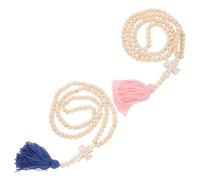 VALICLUD 2 Pièces Collier Bois Bohème avec Pendentif Croix et Pompon Chaîne Longue Artisanale pour Femmes et Hommes Accessoires Bijoux Mariage