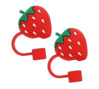 VALICLUD 2 Pièces Couvre Pointe de Paille Silicone Forme de Fraise Créatif et pour Tasse Accessoire Décoratif et Protecteur la Poussière