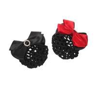 VALICLUD 2 Pièces Filet à Cheveux Pour Femmes Avec Nœud Strass Filet Résistant Pour Chignon Barrette Noeud Satiné Accessoires Professionnels Pour Hôtesses Banques Restaurants Lot de Rouge