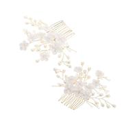 VALICLUD 2 Pièces Peigne de Mariage Latéral avec Fleurs Argile et Perles Faux Lot de Accessoires de Coiffure Élégants pour Femmes Fixation Sécurisée pour Mariage et Occasions Spéciales