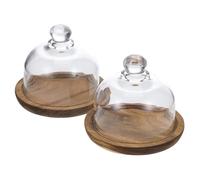 VALICLUD 2 Pièces Plateau à Gâteau Acacia avec Cloche Verre Lot de Présentoir Élégant et Fonctionnel pour Dessert Plateau Compact et Facile à Nettoyer