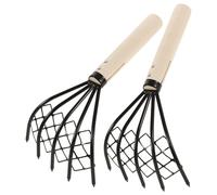 VALICLUD 2 Râteaux à Palourdes de Plage Multifonction en Acier au Carbone avec Manche en Bois Filet Intégré Outils Compacts pour Creuser et Récolter Fruits de Mer en Bord de Mer