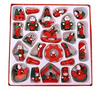 VALICLUD 24 Pièces Cadeau De Noël Figurines De Casse-Noisette en Bois Décorations De Noël en Bois Calendrier De L'avent De Noël à Suspendre Décoration De Noël Ornement Petit Sapin De Noel