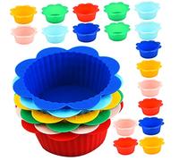 VALICLUD 24 Pièces Moules à Muffins Silicone Réutilisables Antiadhésifs Caissettes à Cupcakes Silicone Moules de Pâtisserie Fleuris pour Four Micro Ondes et Réfrigérateur