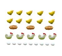 VALICLUD 27 pièces Figurines Résine Micro Paysage Famille Poussins Décor de Bureau Adorable Miniatures Poule Nid Oeufs pour Salon et Bureau