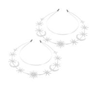 VALICLUD 2pièces Bandeaux De Mode Pour Femmes Avec Breloques Étoile Et Lune à Six Branches -têtes Double Couche Métallique Pour Anniversaire Et Mariages