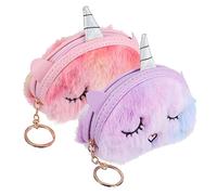 VALICLUD 2pièces Pochette Licorne Peluche Lot de Porte-Monnaie Fille Zippés Rose Et Charm Sac Clé Polyvalent Cadeau
