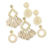VALICLUD 3 paires Boucles Doreilles Pendantes Rotin Tressé Légères et Style Pompon pour Femmes Élégantes pour Sorties et