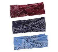 VALICLUD 3 Pièces Bandeaux Cheveux Élastiques Larges Bohemia à Fleurs Design Torsadé Confortable et Antidérapant pour Sport et Yoga Lot de Bleu Foncé Bleu