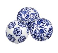 VALICLUD 3 pièces Décoratives Céramique Vintage Sphères Flottantes Bleu et Blanc pour Aquarium et Décoration Maison Motifs Rétro Aléatoires Surface Lisse Résistante