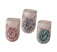 VALICLUD 3 pièces Gants de Exfoliants Lot pour Bain Gants de Toilette Coton Gommant Doux pour Nettoyage Corporel Vert et Rose