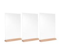 VALICLUD 3 Pièces Support Menu Acrylique Transparent avec Base Bois Incliné Porte-affiche Bureau pour Restaurant Mariage Bureau Hôtel Présentation Rapide et Visibilité