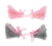 VALICLUD 4 pièces Barrettes Oreilles de Chat Cosplay avec Clochettes et Nœuds Accessoires Pelucheux pour Fêtes Halloween Cosplay et Rôle Style Kawaii pour Filles et Femmes
