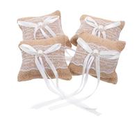 VALICLUD 4pièces Coussin pour Alliances De Mariage Coussin Rustique Toile De Jute Et Dentelle pour Cérémonie Accessoire De Décoration