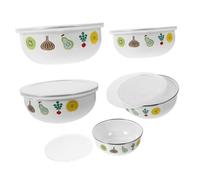 VALICLUD 5 Pièces Lot de Bols Émail avec Couvercle Transparent Bols Multi-usages pour Salades Fruits et Conservation des Aliments et Restaurant