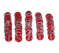 VALICLUD 50 Pièces Étiquettes Numérotées Rondes Métalliques Identification Rapide et Organisation en Milieu 1 à 50 Rouges Trou Rond et Anneau Porte-clés, Numéros de Table pour Restaurants