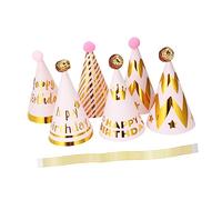 VALICLUD 6 pièces Chapeaux Anniversaire DIY Papier Ensemble Motifs Variés pour Garçon Fille Couleurs Mélangées Incluant Rayures Diagonales Relief Motif Doré Couronne et Message