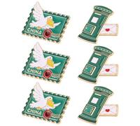 VALICLUD 6 Pièces Épingle Vintage en Métal Vert Style Boîte aux Lettres et Pigeon Voyageur, Épingle Facile à Fixer pour Tenue Quotidienne ou Rassemblements à Thème