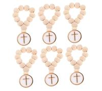 VALICLUD 6 Pièces Wooden Rosary Beads Bracelet With Crucifix Handcrafted Smooth Wooden Beads Faithful Spiritual Accessory With Organza Pouch For Baptism Shower And Communion Gifts