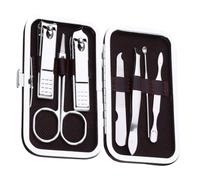 VALICLUD 7 Pièces Kit de Manucure Acier Inoxydable Ciseaux à Sourcils Coupe Ongles Trimmer Durable et Portable Ensemble de Soins des Ongles pour Hommes et Femmes Étui Cuir Aléatoire