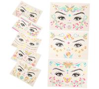 VALICLUD 8 feuilles Autocollants Visage Tattoo Temporaire Fluorescents Or Pailletés Étanches Décoratifs DIY pour Festivals Concerts et