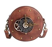 VALICLUD à Bandoulière Rond Steampunk à Main Gothique à Bandoulière Cercle Punk Rock Sacs à Main pour Femmes Marron