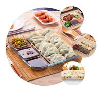 VALICLUD Assiette en Verre Trempé Compartimentée 1 Pièce, Résistante la Chaleur, Plateaux Repas Séparés pour Fruits, Steak et Collations, Compatible Micro-ondes et Lave-vaisselle, Usage