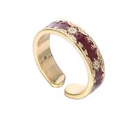 VALICLUD Bague Ouverte Réglable pour Femmes Bague Empilable en Émail Rouge avec Motif Floral Anneau Ajustable Orné de Zircons Bijou Unique pour Usage Quotidien et Fiançailles